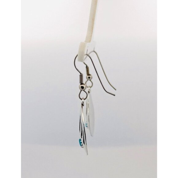 Estate Sterling Silver Bear Paw Turquoise Gem Dangle Earrings 925 Native Style - Picture 4 of 8